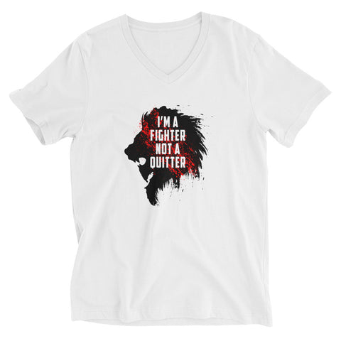 Baumwoll Unisex -T-Shirt mit V-Ausschnitt - I'm a fighter not a quitter